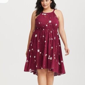 Torrid Burgundy Floral Challis‎ Hi Lo Sleeveless  Dress Size Size 2X